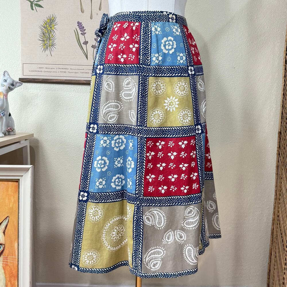 Vintage Patchwork Floral Midi Skirt Coastal Grandma Boho Hippie Fairy Cottage M
